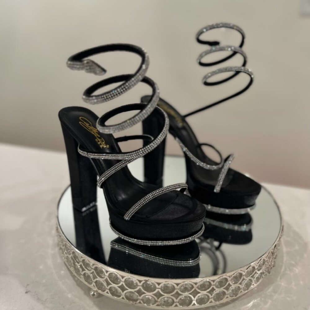 Women Glitter Leatherette Rhinestone Wrap Up Heels sz 8.5